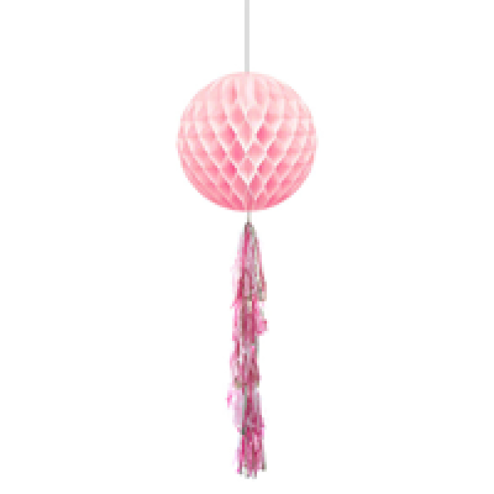 KF091 Pembe Püsküllü Petekli Kağıt Süs 30cm