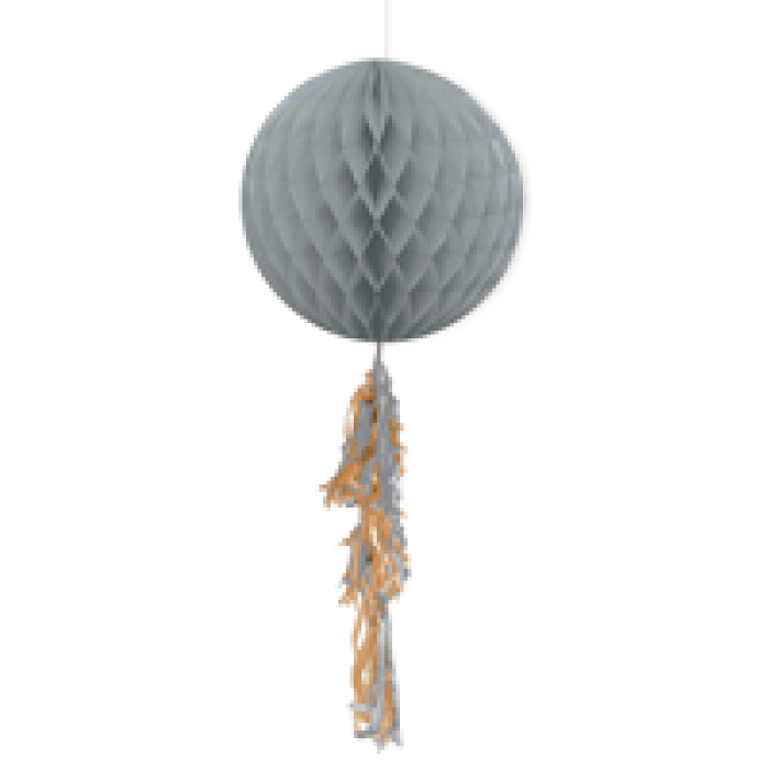 KF091 Gümüş Püsküllü Petekli Kağıt Süs 30cm