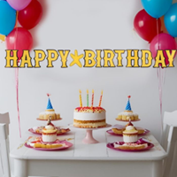 BNR37 Happy Birthday Harf Afiş -Simli Siyah Sarı-