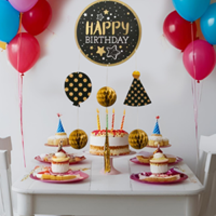 Kağıt Sarkıt Süs Happy Birthday Siyah Altın -KF127