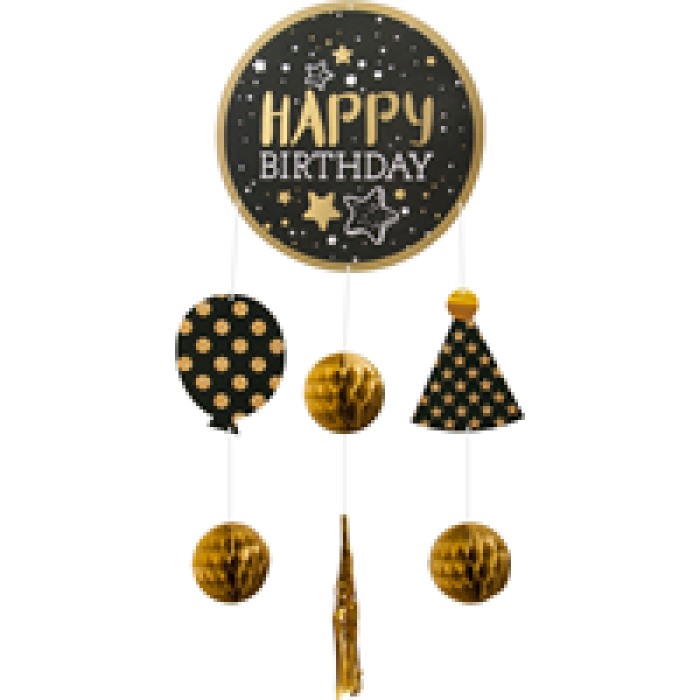 Kağıt Sarkıt Süs Happy Birthday Siyah Altın -KF127