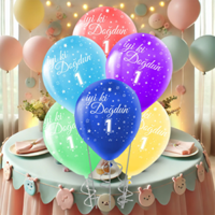 Pastel Balon Çepeçevre Baskılı100lü-İyiki Doğdun 1 Yaş