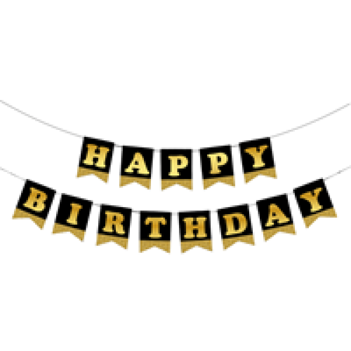 BNR68 Happy Birthday Harf Afiş -Simli Siyah Altın-