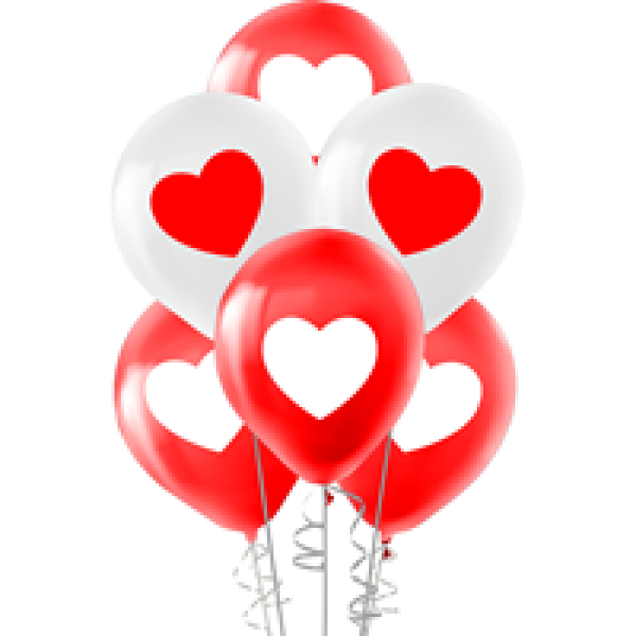Pastel Balon Baskılı 100lü -Kırmızı Beyaz Kalp-