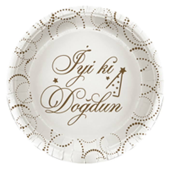 Karton Tabak Elegant 23cm 6lı -İyi ki Doğdun Beyaz-