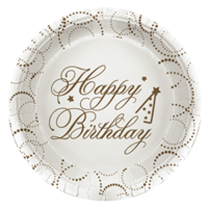 Karton Tabak Elegant 23cm 6lı -Happy Birthday Beyaz-