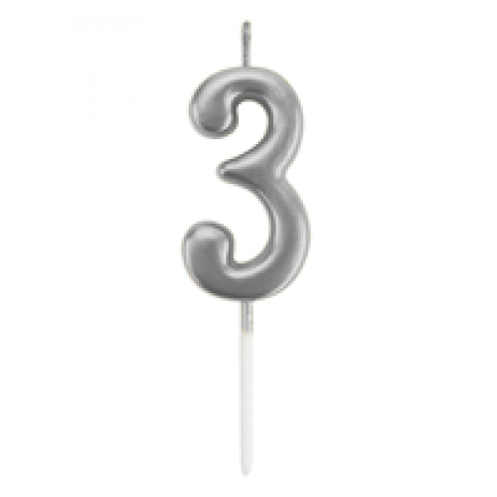 Rakam Mum 7cm -Gümüş 3-