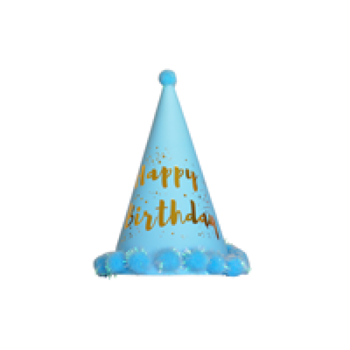 Doğum Günü Parti Şapkası 24cm -Simli Ponponlu-