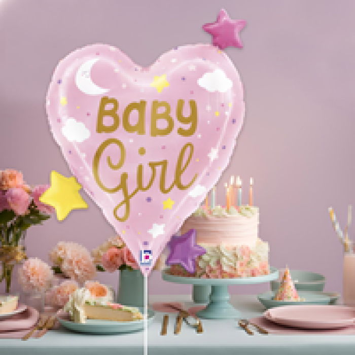 25 Grabo Folyo Balon -Baby Girl Heart Stars-