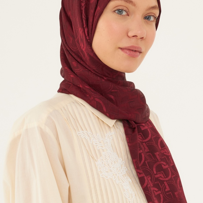 Daka Desen Parlak Jakar Şal - Bordo