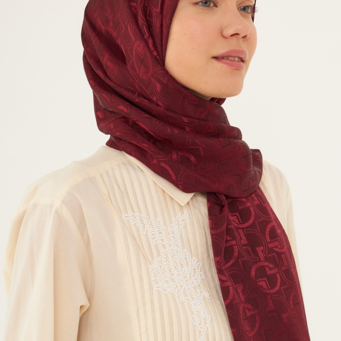 Daka Desen Parlak Jakar Şal - Bordo