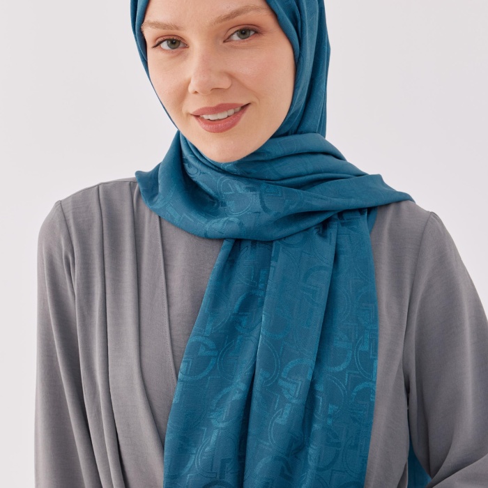 Daka Desen Parlak Jakar Şal - Mavi