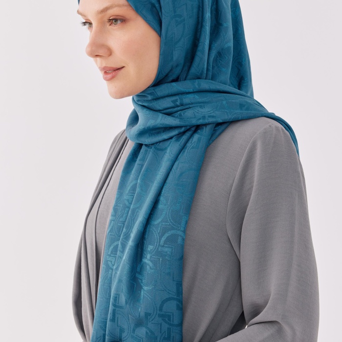 Daka Desen Parlak Jakar Şal - Mavi