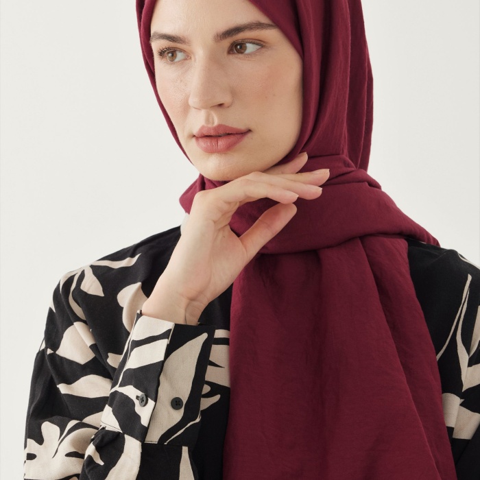 Düz Pamuk Şal - Bordo