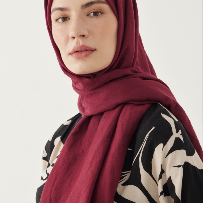 Düz Pamuk Şal - Bordo