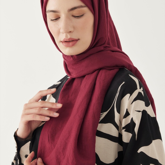 Düz Pamuk Şal - Bordo