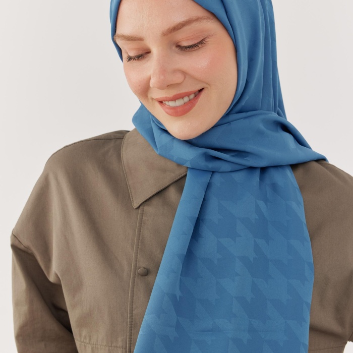 Kazayağı Desen İpeksi Jakar Şal - Mavi