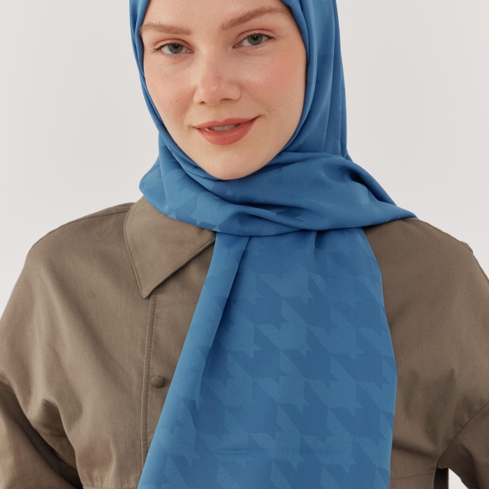 Kazayağı Desen İpeksi Jakar Şal - Mavi