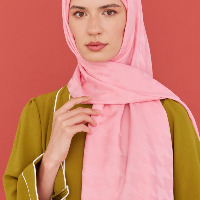 Kazayağı Desen İpeksi Jakar Şal - Pembe