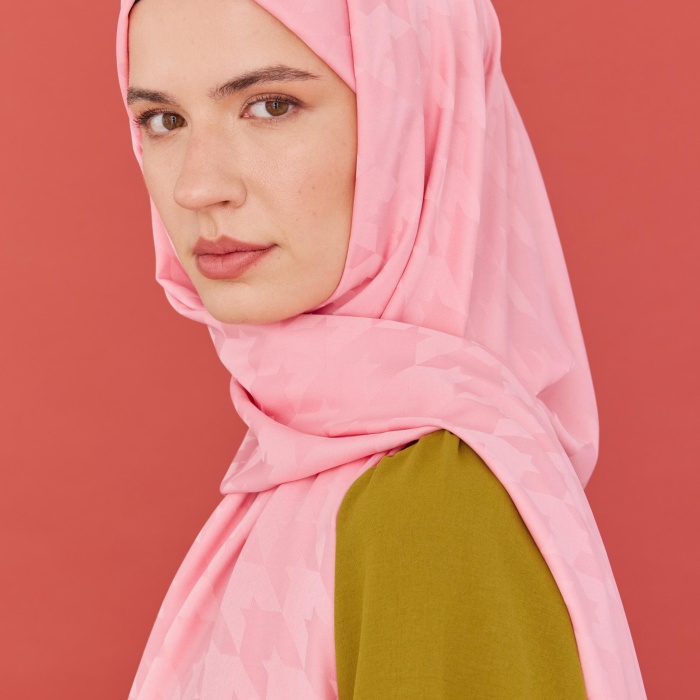 Kazayağı Desen İpeksi Jakar Şal - Pembe