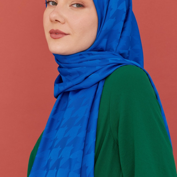 Kazayağı Desen İpeksi Jakar Şal - Saks