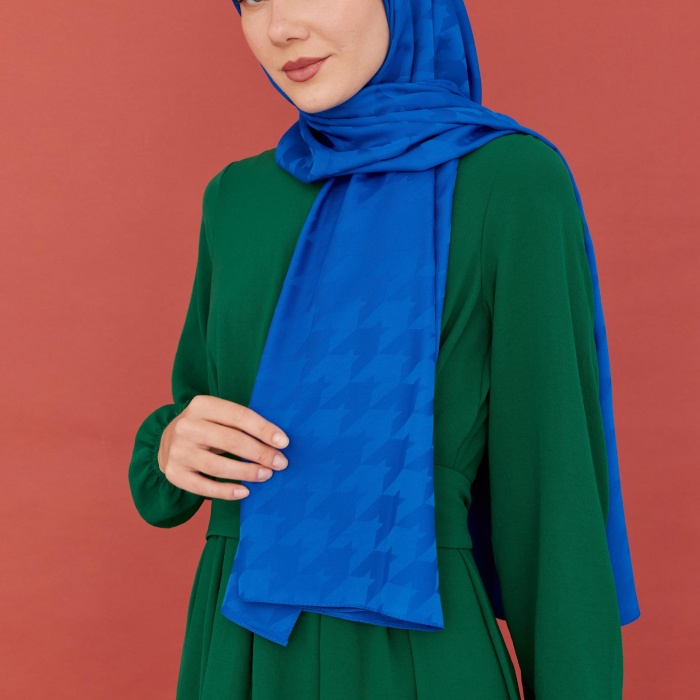 Kazayağı Desen İpeksi Jakar Şal - Saks