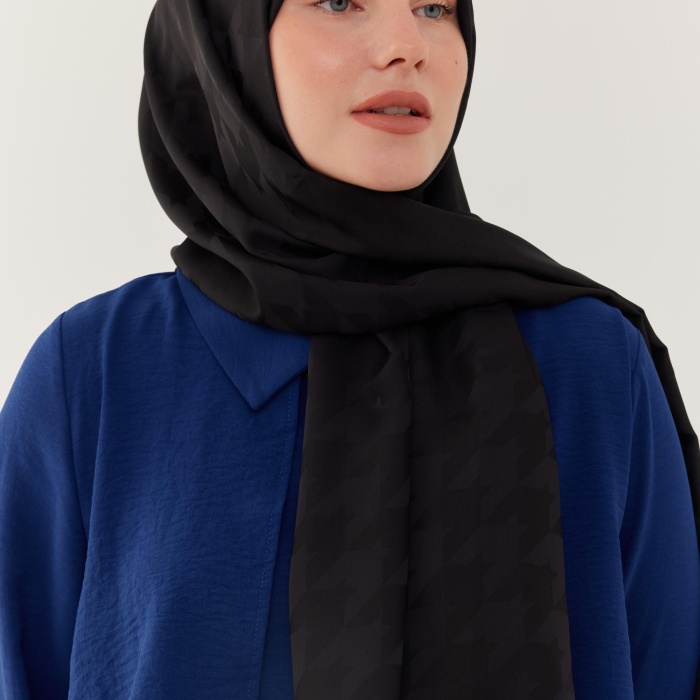 Kazayağı Desen İpeksi Jakar Şal - Siyah