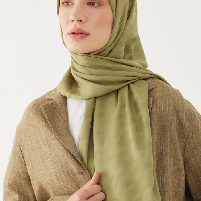 Kazayağı Desen İpeksi Jakar Şal - Soft Yeşil