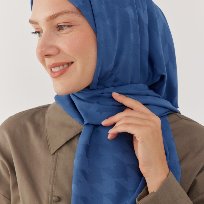 Kazayağı Desen İpeksi Jakar Şal - İndigo
