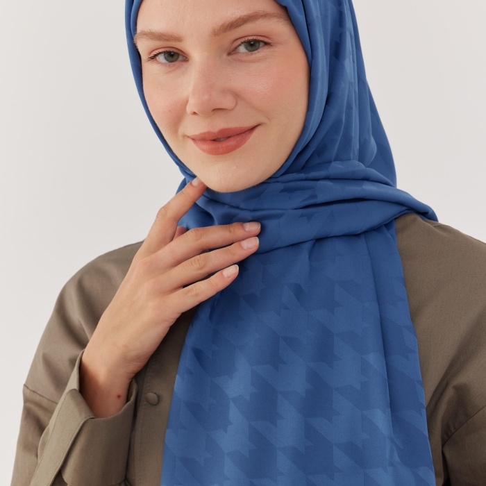 Kazayağı Desen İpeksi Jakar Şal - İndigo