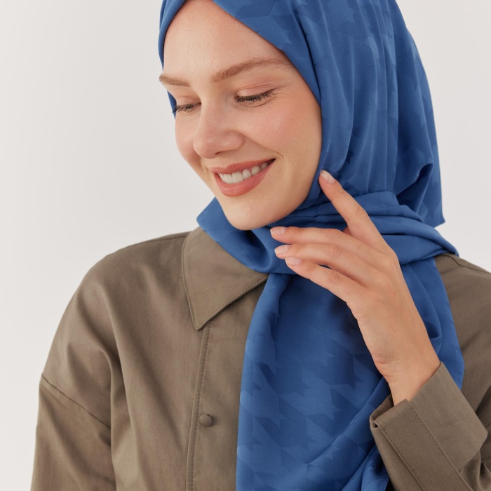Kazayağı Desen İpeksi Jakar Şal - İndigo