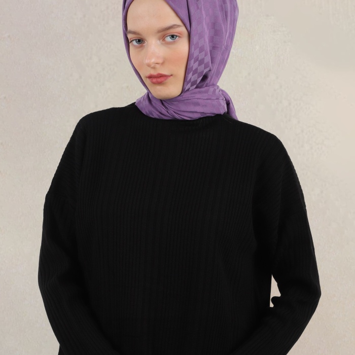 Küçük Dama Desen Pamuk Jakar Şal - Mor