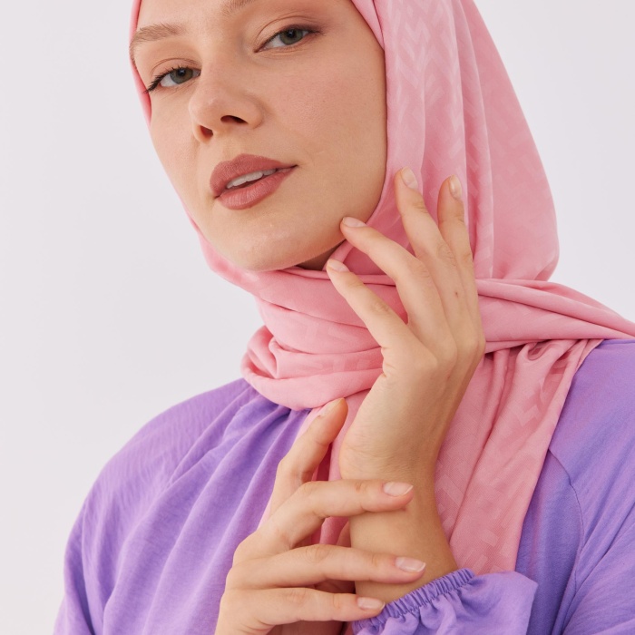 Tetris Desen İpeksi Jakar Şal - Pembe