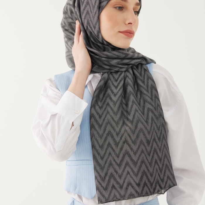 Zikzak Desen Parlak Jakar Şal - Duman
