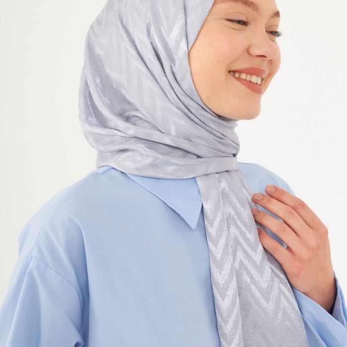 Zikzak Desen Parlak Jakar Şal - Gümüş