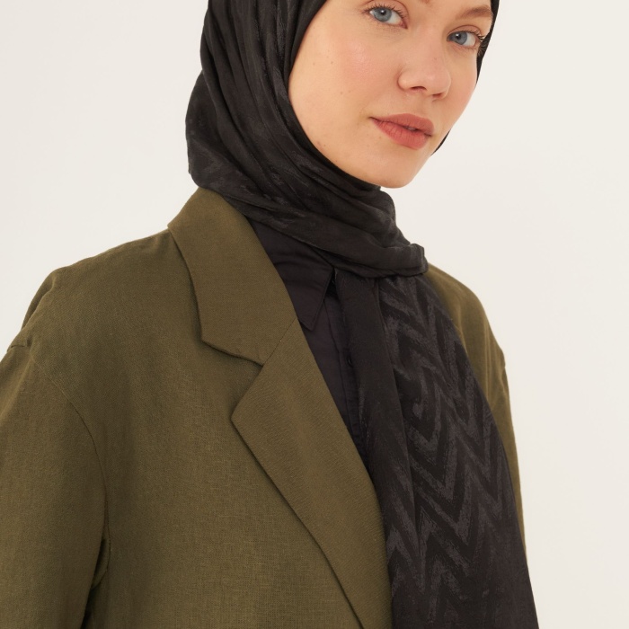 Zikzak Desen Parlak Jakar Şal - Siyah