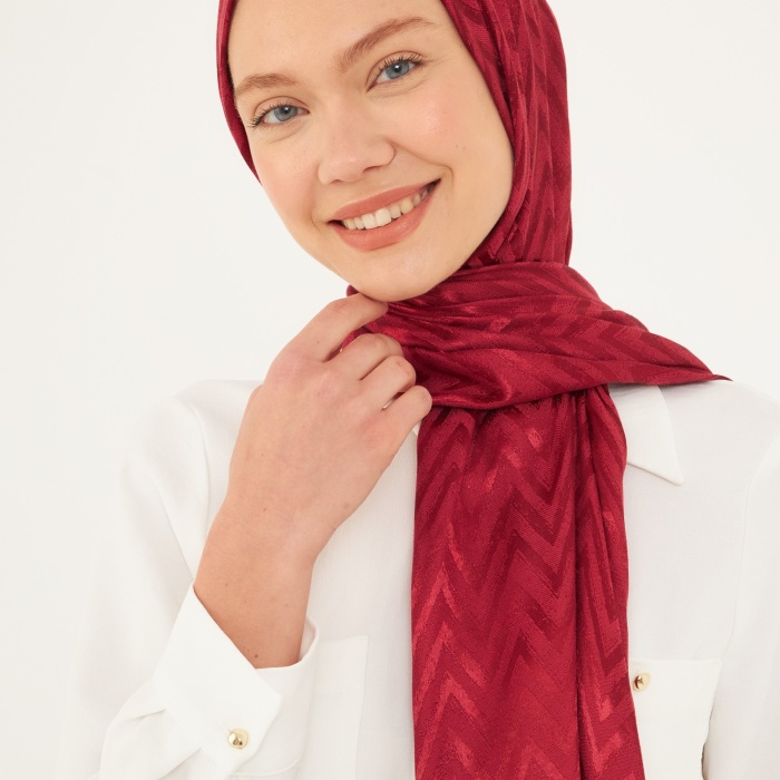Zikzak Desen Parlak Jakar Şal - Vişne Çürüğü