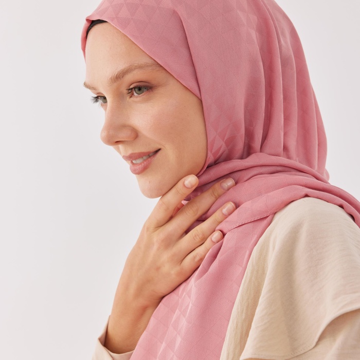 Üçgen Desen Pamuk Jakar Şal- Pembe