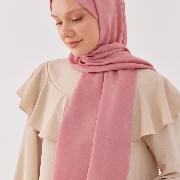 Üçgen Desen Pamuk Jakar Şal- Pembe