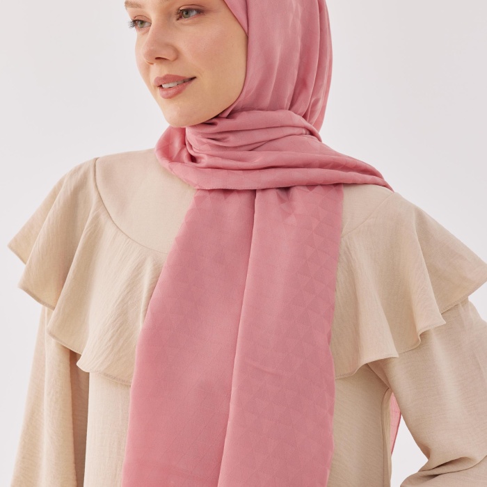 Üçgen Desen Pamuk Jakar Şal- Pembe