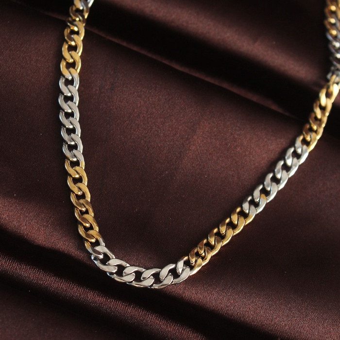 316L Çelik Gold Gümüş Renk Kuş Gözü Zincirli Erkek Kolye