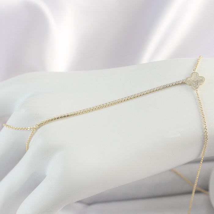 Pirinç Gold Renk Su Yolu Zirkon Taşlı Yonca Model Kadın Şahmeran
