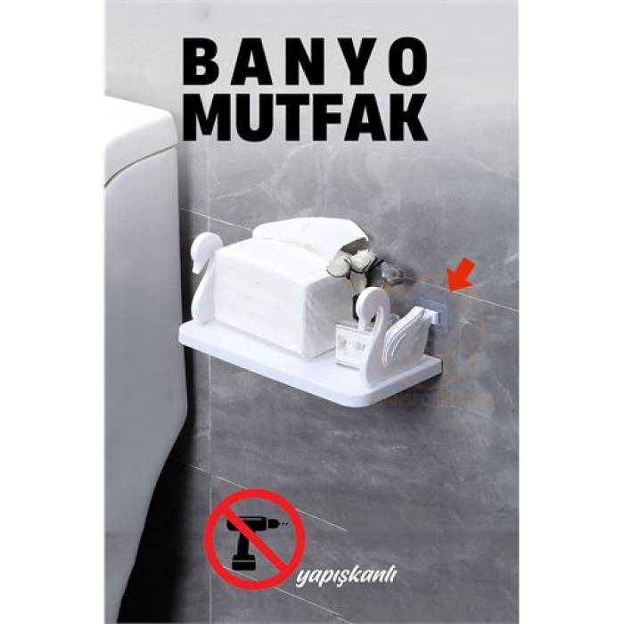 Turk Kuğu Tasarımlı Banyo Mutfak Rafı Kendinden Yapışkanlı