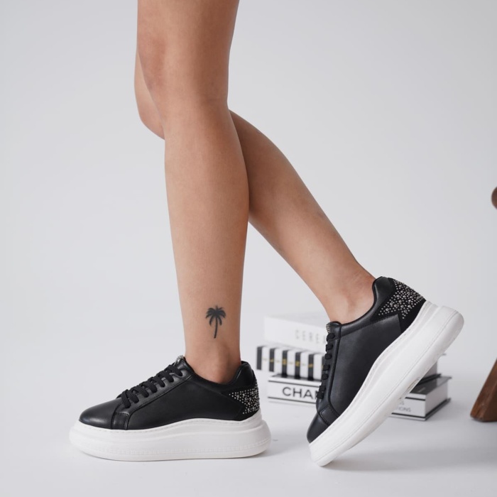 Grace Arkası Taşlı Siyah Kadın Sneaker
