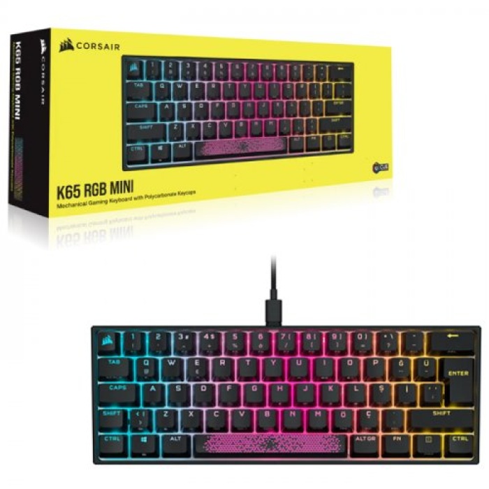 Corsair K65 MINI Cherry MX Red Türkçe RGB Mekanik Oyuncu Klavyesi