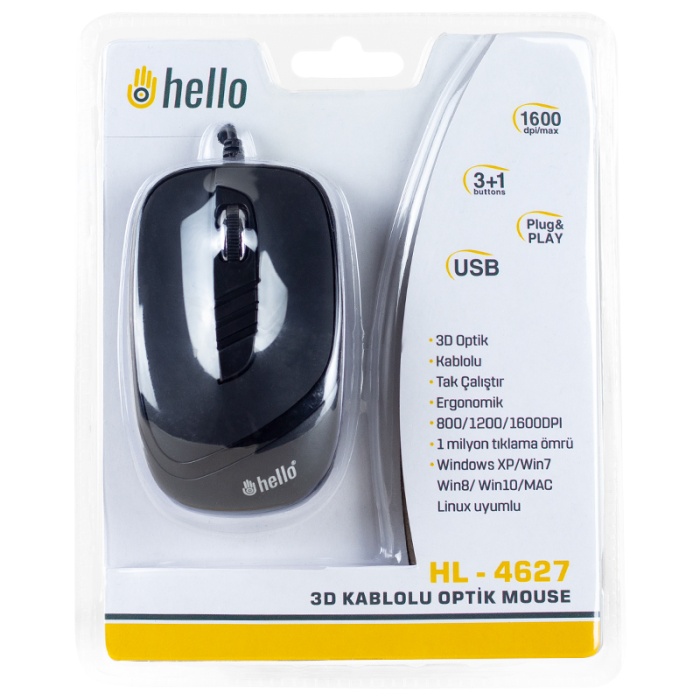 HELLO HL-4627 USB 1600 DPI 3D KABLOLU OPTİK MOUSE