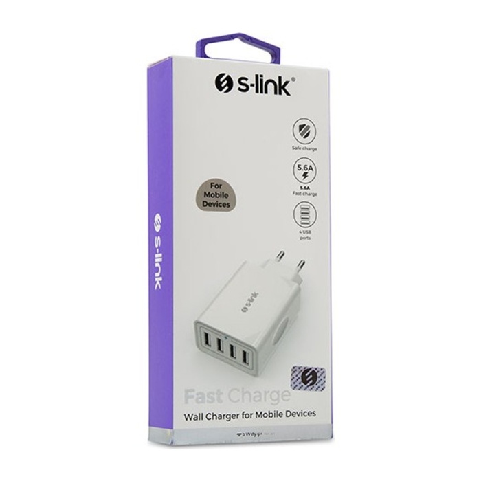S-LINK SWAPP SW-C8 BEYAZ 5 VOLT - 5.6 AMPER  4*USB SMART PORT 2.4A EV ŞARJ ADAPTÖR