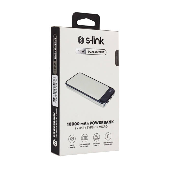 S-LINK IP-G2710 10000 MAH POWERBANK 2 USB PORT BEYAZ LCD GÖSTERGELİ POWERBANK