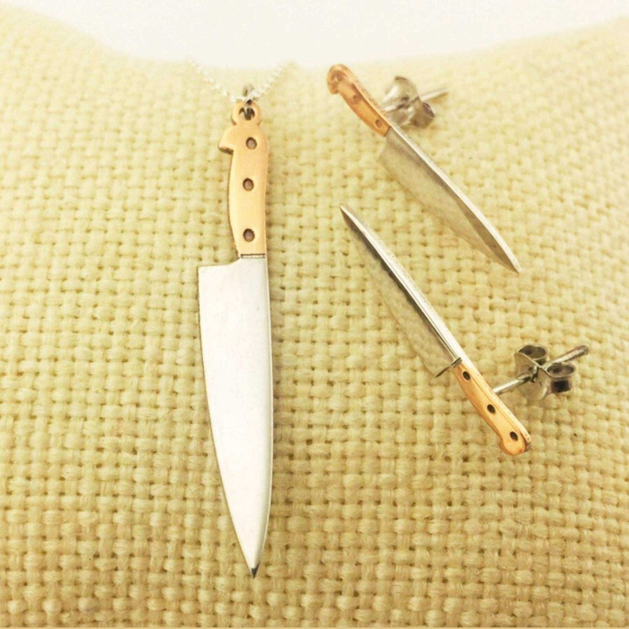 Bıçak Kolye ve Küpe Gümüş Set (BG-SET-017)