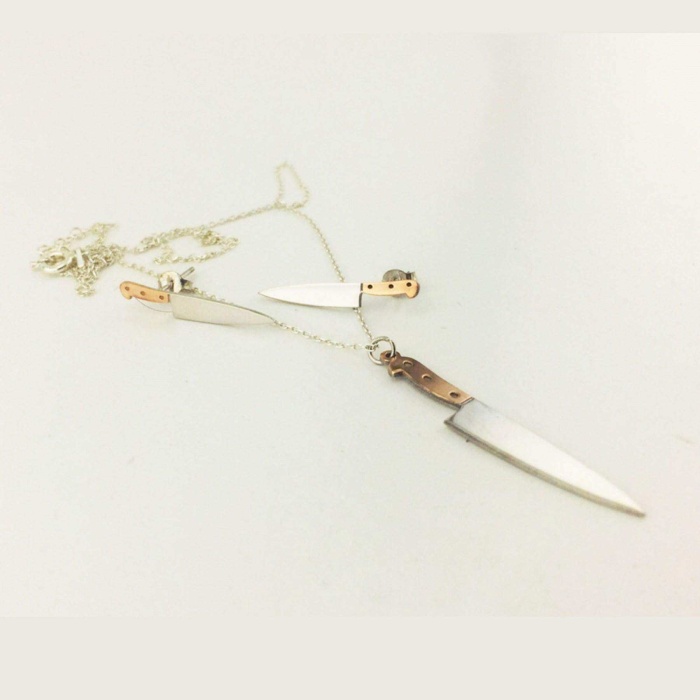Bıçak Kolye ve Küpe Gümüş Set (BG-SET-017)